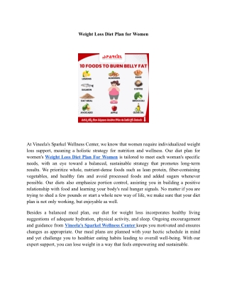 Weight Loss Diet Plan for Women | Vineela’s Sparkel Wellness Center