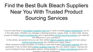 Find the Best Bulk Bleach Suppliers Near You With Trusted Product Sourcing Services