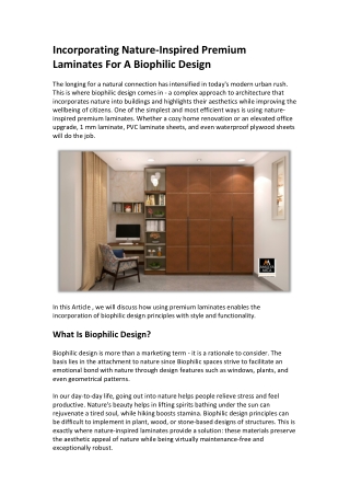 Incorporating Nature-inspired Premium Laminates For A Biophilic Design.