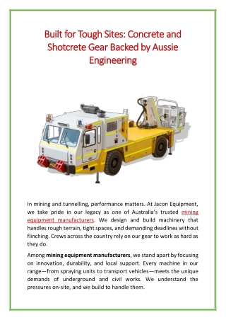 Built for Tough Sites Concrete and Shotcrete Gear Backed by Aussie Engineering