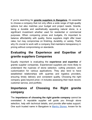 Choosing the Right Granite Suppliers in Bangalore