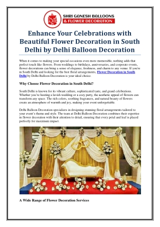 Best Flower Decoration in South Delhi for All Occasions
