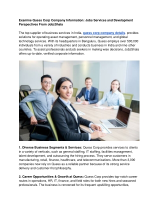 Examine Quess Corp Company Information_ Jobs Services and Development Perspectives From JobzShala