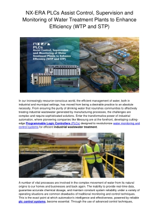 NX-ERA PLCs Assist Control, Supervision and Monitoring of Water Treatment Plants
