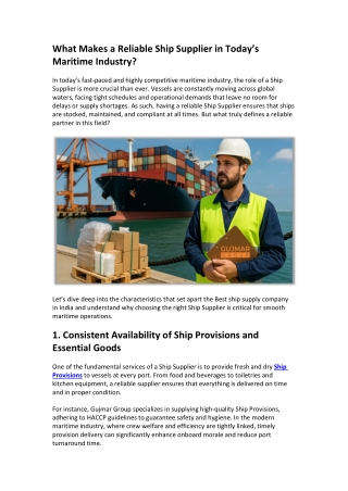What Makes a Reliable Ship Supplier in Today’s Maritime Industry