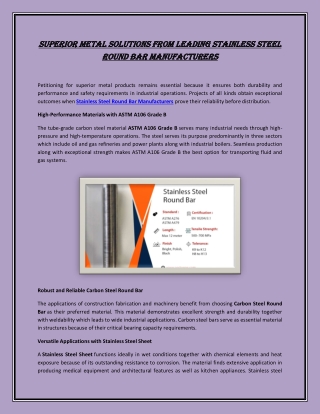 Superior Metal Solutions from Leading Stainless Steel Round Bar Manufacturers