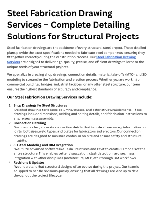 Steel Fabrication Drawing Services – Complete Detailing Solutions for Structural Projects