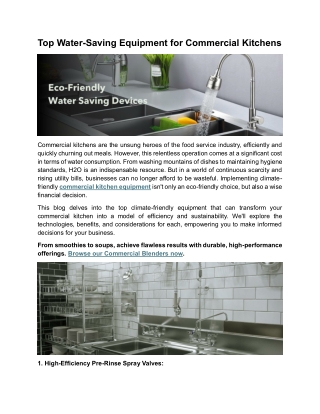 Top Water-Saving Equipment for Commercial Kitchens