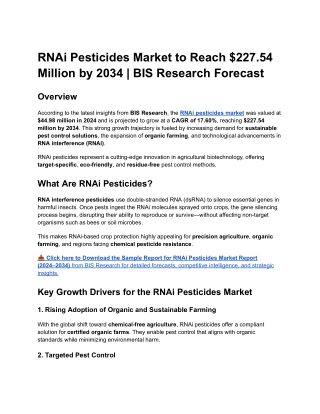 RNAi Pesticides Market to Reach $227.54 Million by 2034 _ BIS Research Forecast