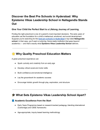 Discover the Best Pre Schools in Hyderabad_ Why Epistemo Vikas Leadership School in Nallagandla Stands Out