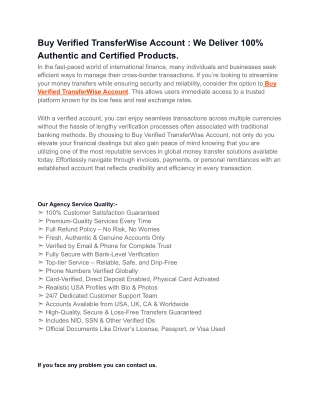 Buy Verified TransferWise Account  – 100% KYC Completed & Secure