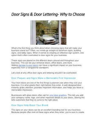 Door Signs & Door Lettering- Why to Choose