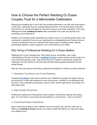 How to Choose the Perfect Wedding DJ Essex Couples Trust for a Celebration
