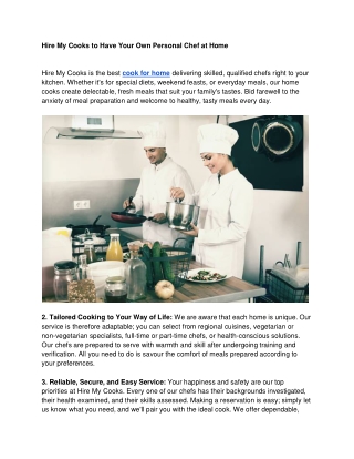 Hire My Cooks to Have Your Own Personal Chef at Home