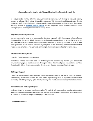 Enhancing Enterprise Security with Managed Services How ThreatResQ Stands Out