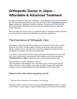 Orthopedic Doctor in Jaipur – Affordable & Advanced Treatment