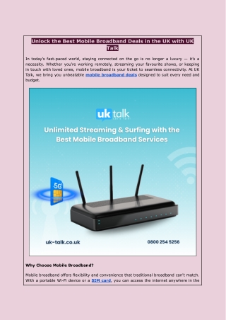 Unlock the Best Mobile Broadband Deals in the UK with UK Talk