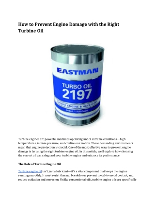 How to Prevent Engine Damage with the Right Turbine Oil