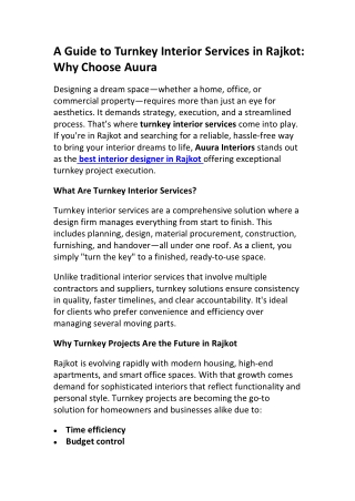 Turnkey Interior Services in Rajkot | Contact Now