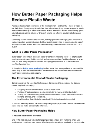 How Butter Paper Packaging Helps Reduce Plastic Waste