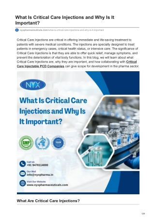 what is critical care injections