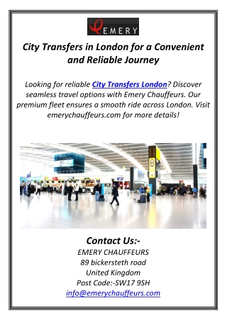 City Transfers in London for a Convenient and Reliable Journey