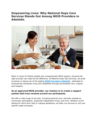 Empowering Lives Why National Hope Care Services Stands Out Among NDIS Providers in Adelaide