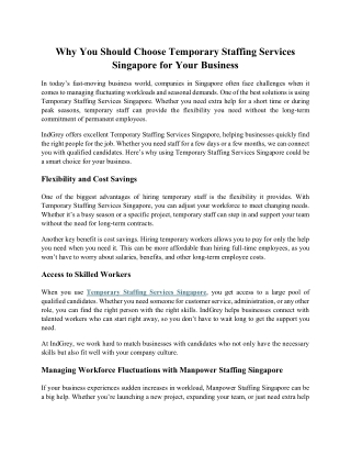 Why You Should Choose Temporary Staffing Services Singapore for Your Business