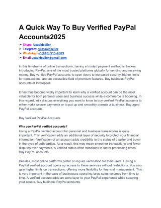 A Quick Way To Buy Verified PayPal Accounts2025
