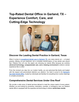 Top-Rated Dental Office in Garland, TX – Experience Comfort, Care, and Cutting-Edge Technology