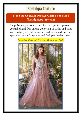 Plus Size Cocktail Dresses Online For Sale | Nostalgiacouture.com