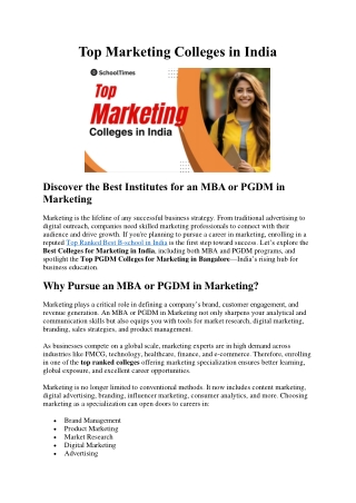 Top Marketing Colleges in India