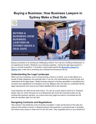 Buying a Business_ How Business Lawyers in Sydney Make a Deal Safe