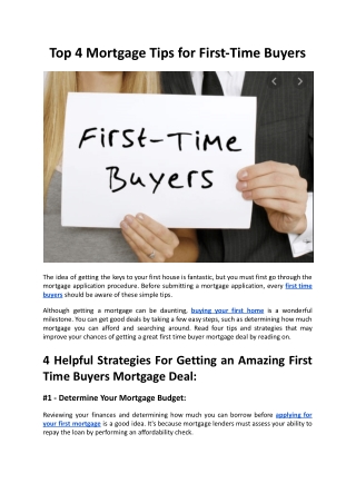 Top 4 Tips for Mortgage Tips for First-Time Buyers - Mountview Financial Solutio