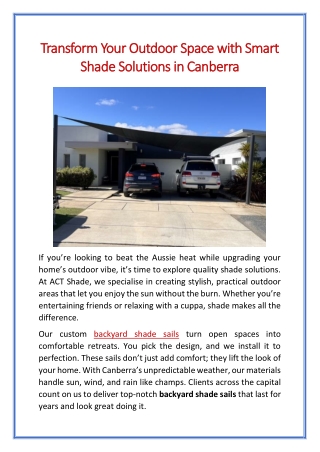 Transform Your Outdoor Space with Smart Shade Solutions in Canberra