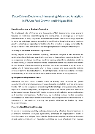 Data-Driven Decisions Harnessing Advanced Analytics in F&A to Fuel Growth and Mitigate Risk