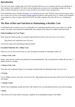 The Role of Diet and Nutrition in Maintaining a Healthy Coat