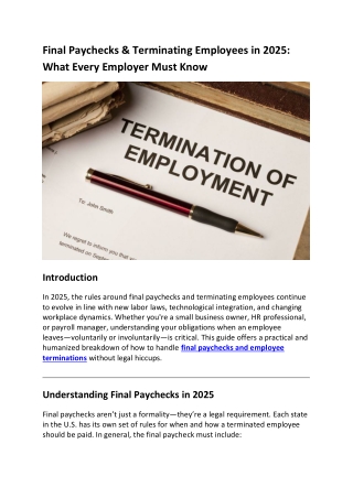 Final Paychecks Guide for 2025 Employee Terminations