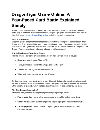 dragontiger game online a fast paced card battle