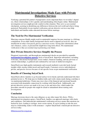 Matrimonial Investigations Made Easy with Private Detective Services