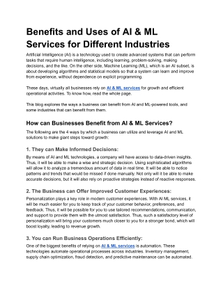 Benefits and Uses of AI & ML Services for Different Industries