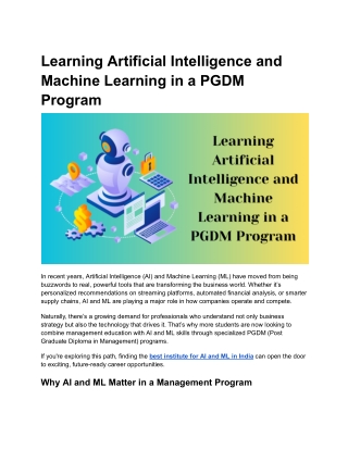 Learning Artificial Intelligence and Machine Learning in a PGDM Program