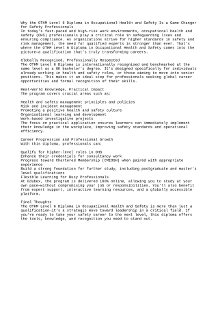 why the othm level 6 diploma in occupational
