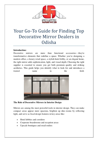 Your Go-To Guide for Finding Top Decorative Mirror Dealers in Odisha