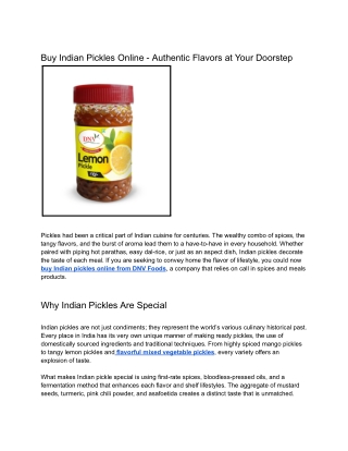 Buy Indian Pickles Online - Authentic Flavors at Your Doorstep