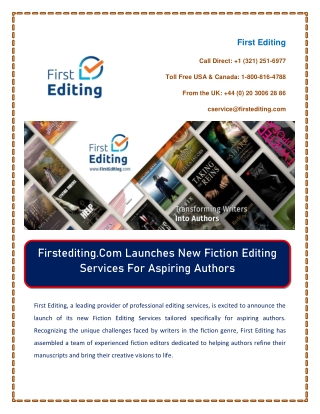 Firstediting.Com Launches New Fiction Editing Services For Aspiring Authors