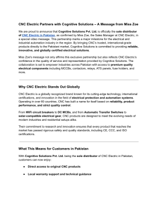 Cognitive Solutions – Sole Distributor of CNC Electric in Pakistan _ Trusted Electrical Products