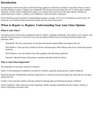 When to Repair vs. Replace: Understanding Your Auto Glass Options