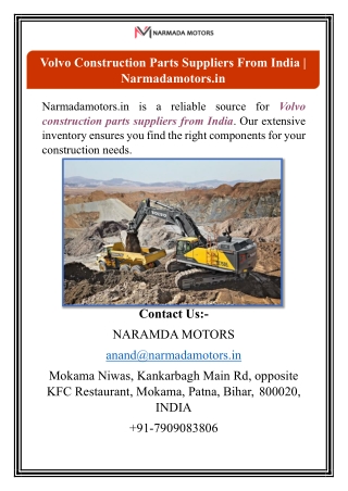 Volvo Construction Parts Suppliers From India | Narmadamotors.in