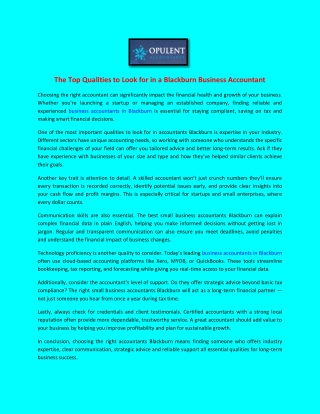The Top Qualities to Look for in a Blackburn Business Accountant